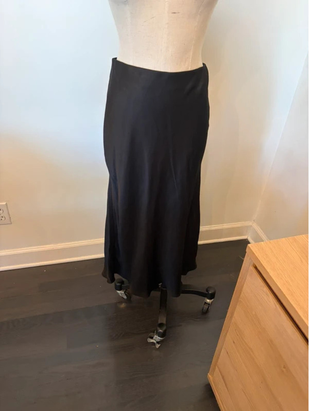 Bias cut black slip skirt